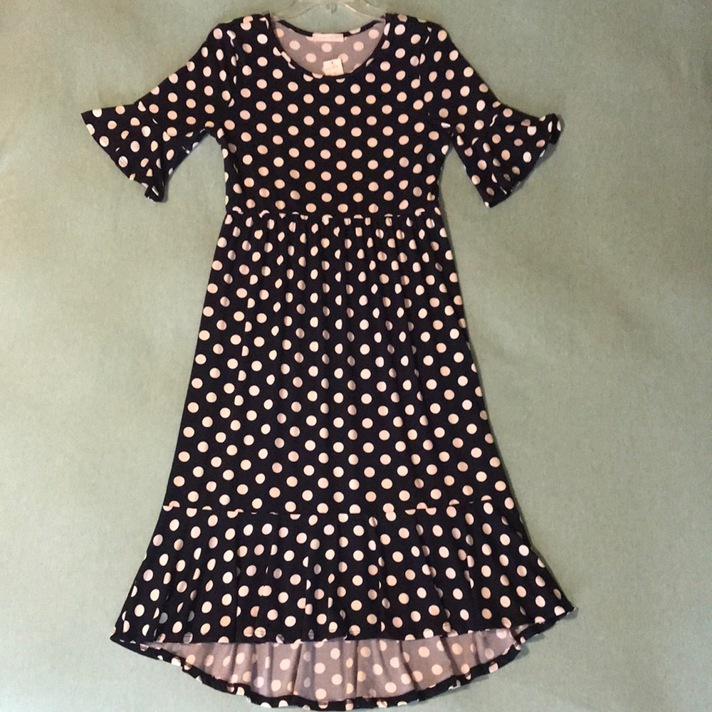 Navy w/ White Polka dot Midi Dress Large